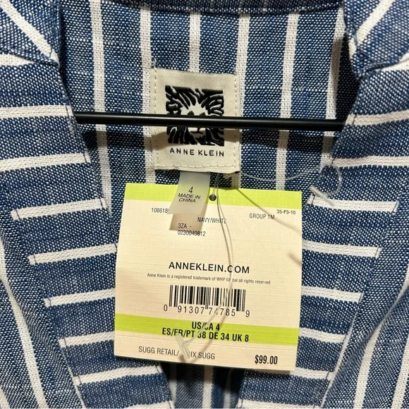NWT Anne Klein Blue & White Striped Midi Blouse Dress - Women’s Size 4 - Picture 3 of 6